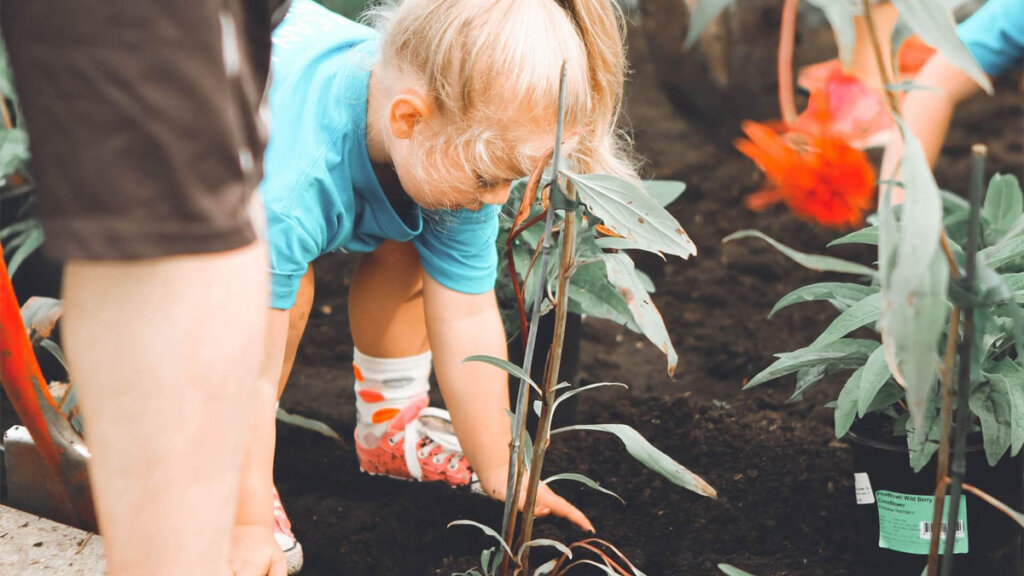 niños sembrando plantas